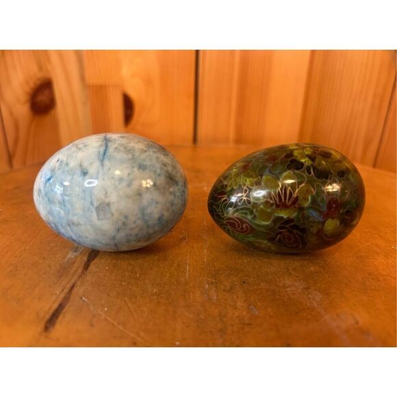 Vintage Chinese Cloisonne Floral Enamel Gold Multi 3", and Blue marble egg (8742 - Picture 3 of 6